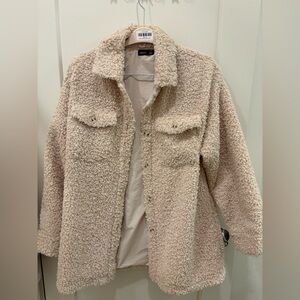 Akaiv Teddy Sherpa Button-Up Jacket, Shacket Cream
